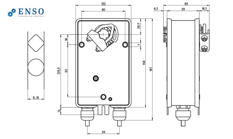 Электропривод ENSO LAB R-LF24 — габаритные размеры, мм