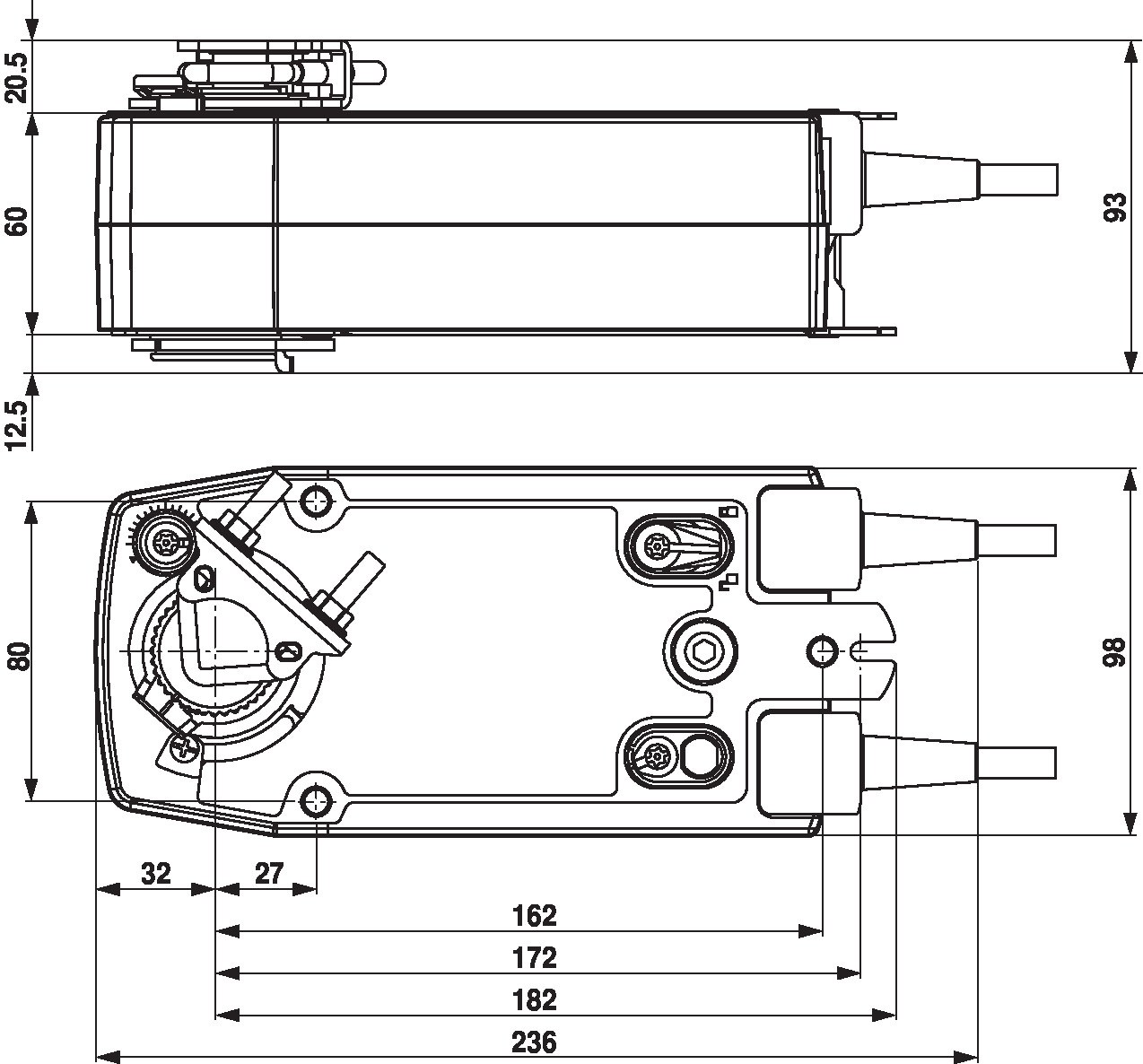 Габаритный чертёж Belimo NF24A-SR-S2